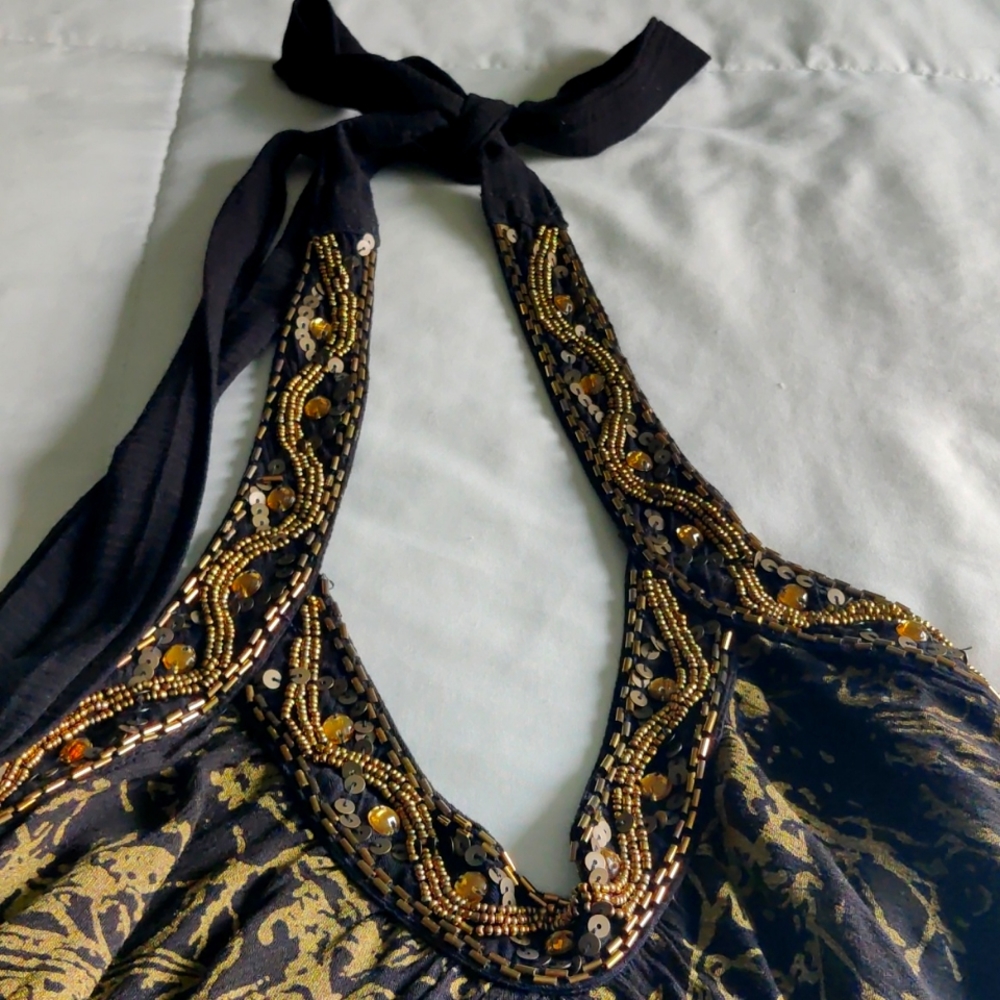 Halter Dress, Maxi, Black and Gold